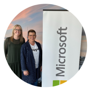 Carol Brown and Daz Burns take a photo together as The Good Day Matrix Corporate Wellness program kicks off at Microsoft